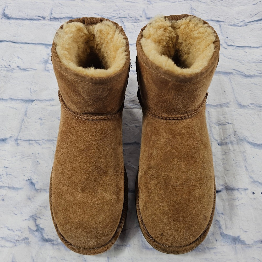 UGG Classic Mini II Boots Womens 7 Chestnut Brown Suede Shearling Ankle Booties - Picture 2 of 13